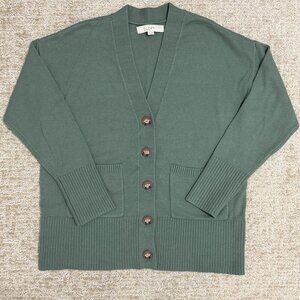 LOFT Green Button Front Cardigan | Size Small